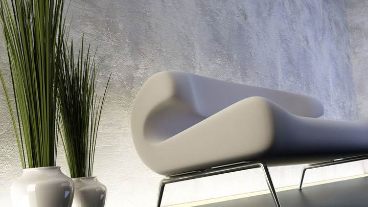 White Sofa And White Grass Pot And White Background